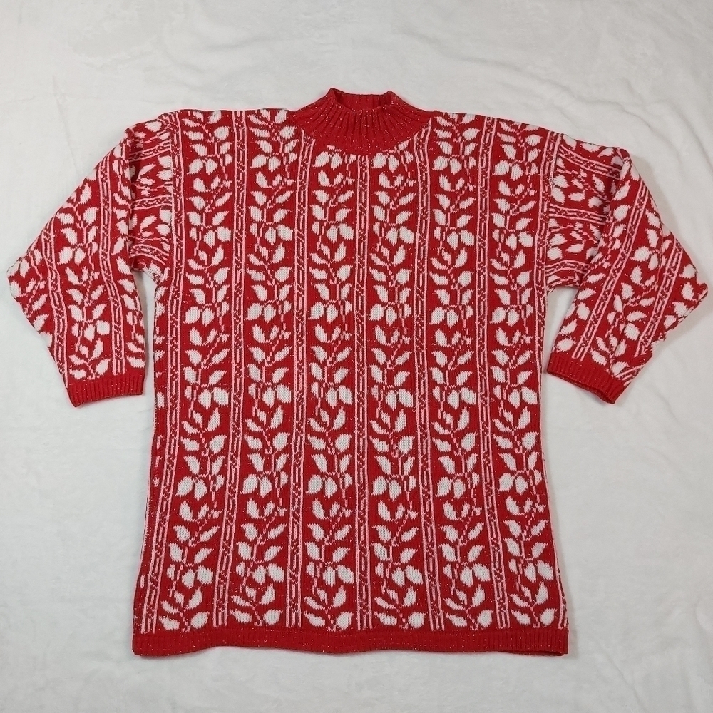 American Pride Vintage Metallic Thread Red and White Sweater Size Medium